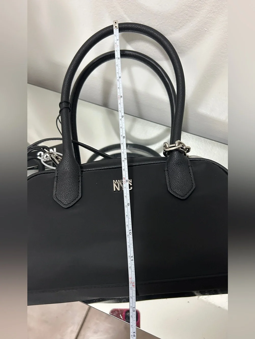 Madden NYC Black East West Bowler Bag Heart Charm NWT Crossbody Satchel